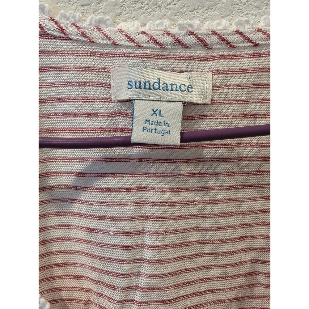 Sundance Mariner V Neck Top Sz XL Red White Stripe 100% Linen Coastal Euro Luxe - Picture 4 of 7